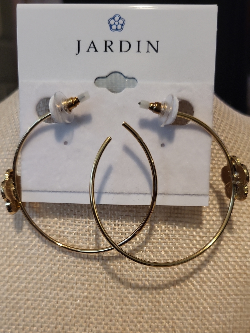 Jardin Gold Hoop Earrings with Floral Accent